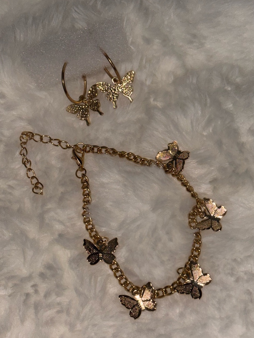 Gold Butterfly Charm Necklace and Hoop Earring Set